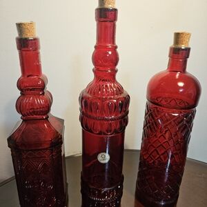 Pier 1 Ruby Red Glass Vase Trio
